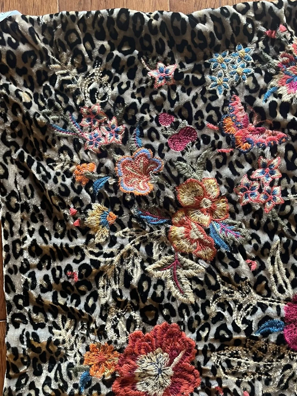 Johnny Was set of 2 animal print velvet pillow covers floral embroidery 22x22